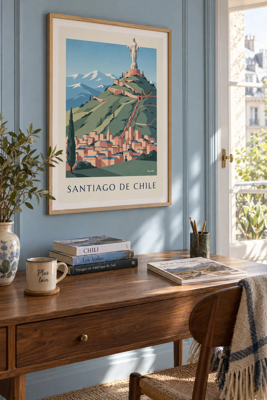 Affiche cerro San Cristóbal à Santiago du Chili : encadrée au mur