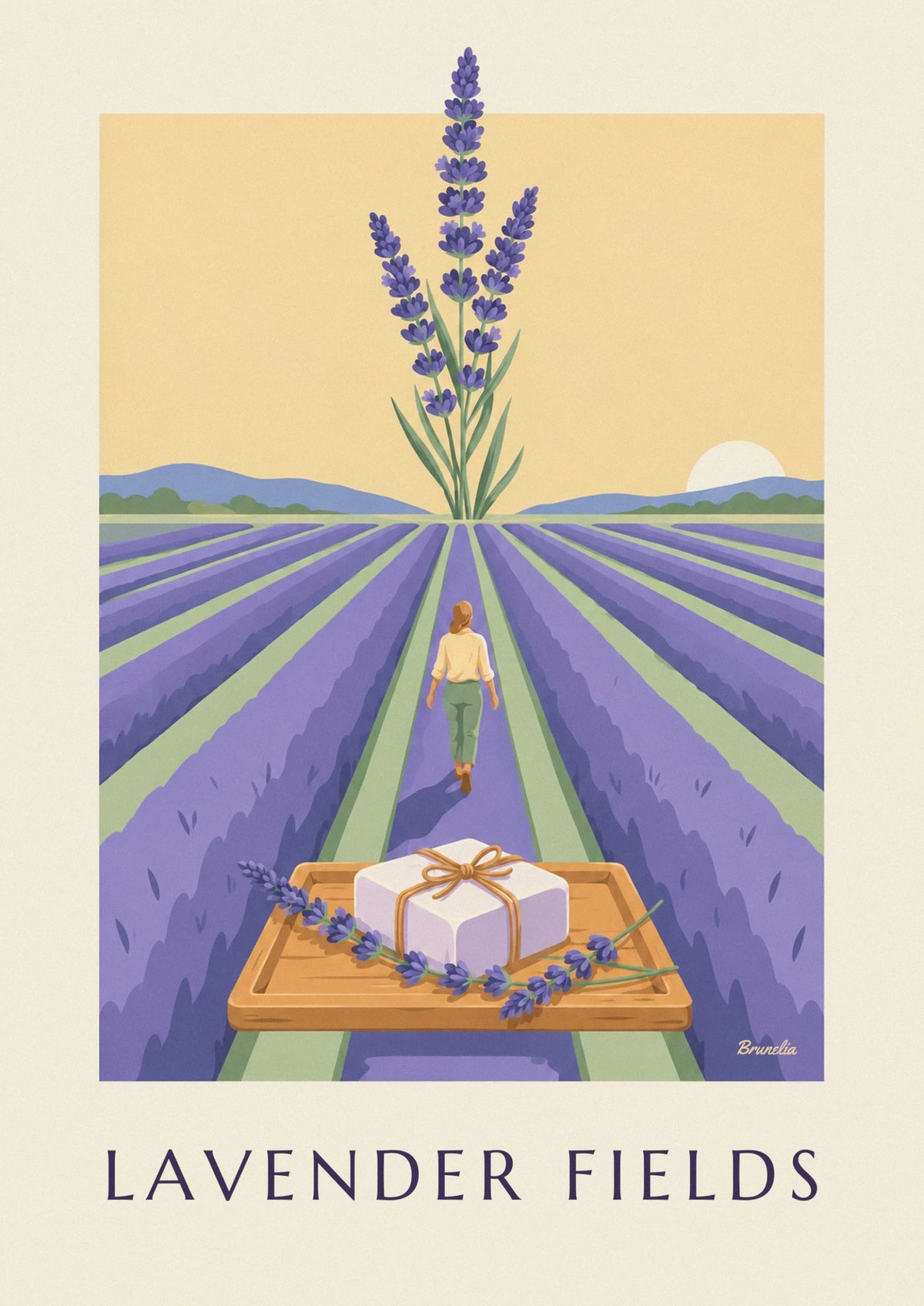Affiche savon artisanal à la lavande et champ de lavande