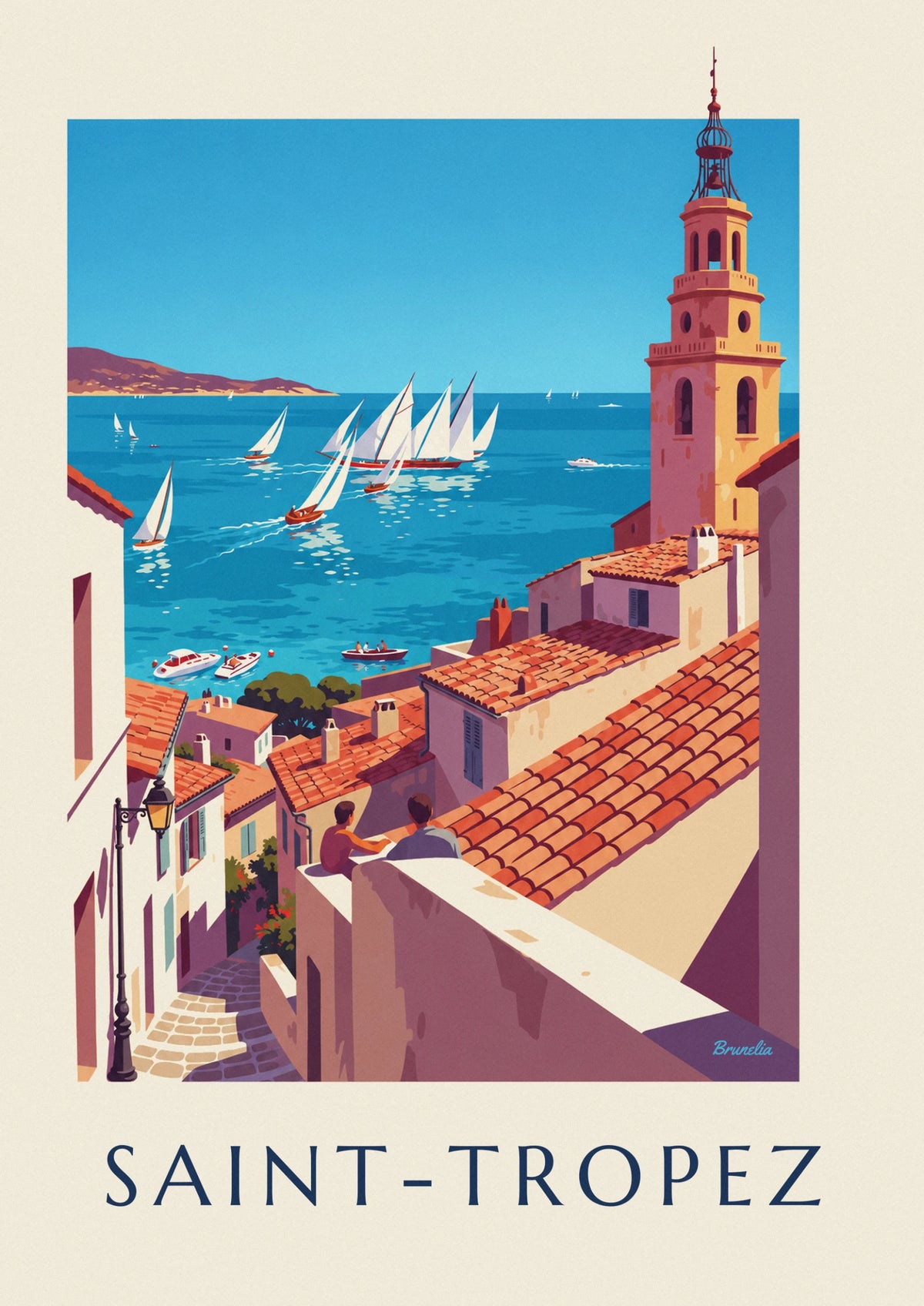 Affiche régate de voiliers au large de Saint-Tropez