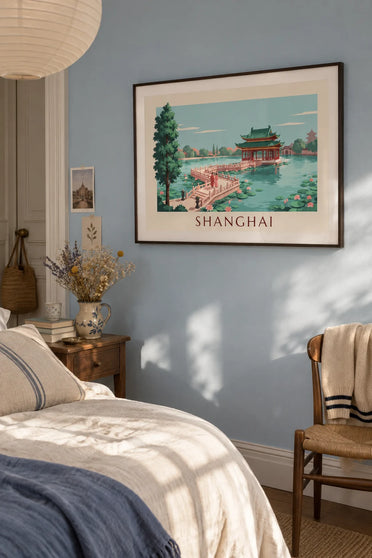 Affiche maison de thé du jardin Yuyuan à Shanghai : encadrée au mur
