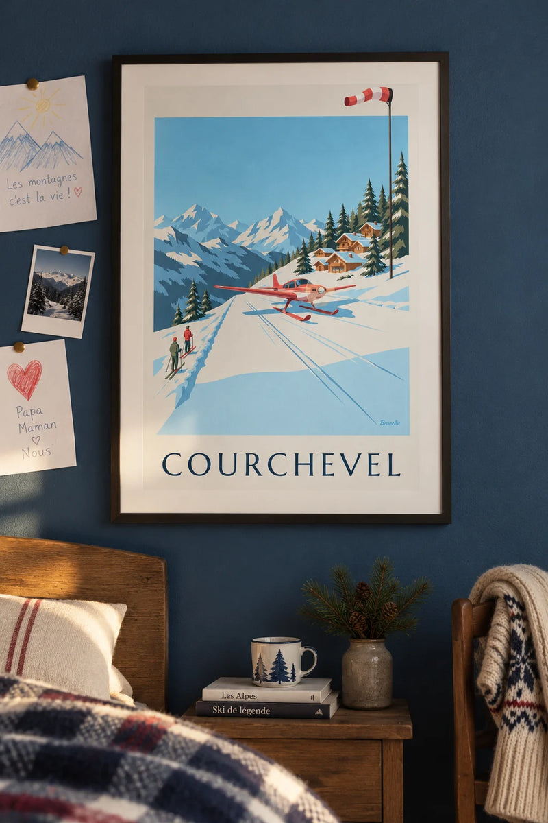 Affiche montagne vintage accrochée dans un intérieur