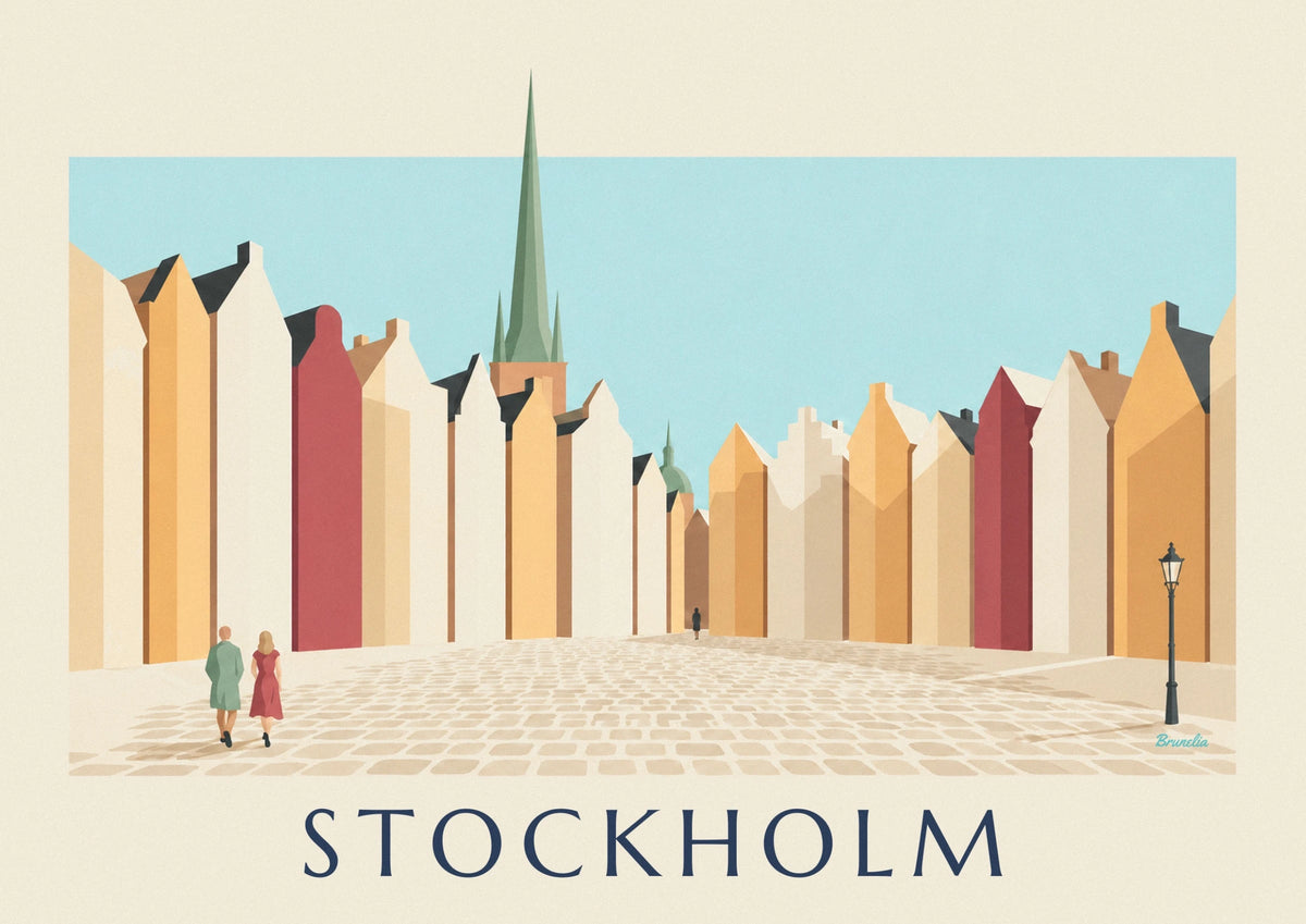 Affiche façades colorées de Stortorget dans Gamla stan à Stockholm