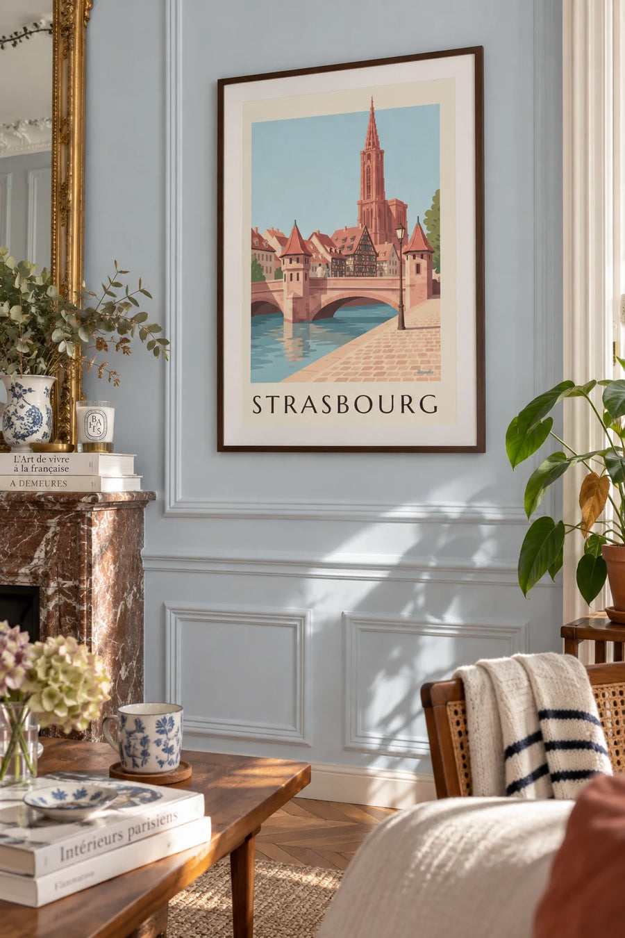 Affiche cathédrale de Strasbourg et pont médiéval : encadrée au mur