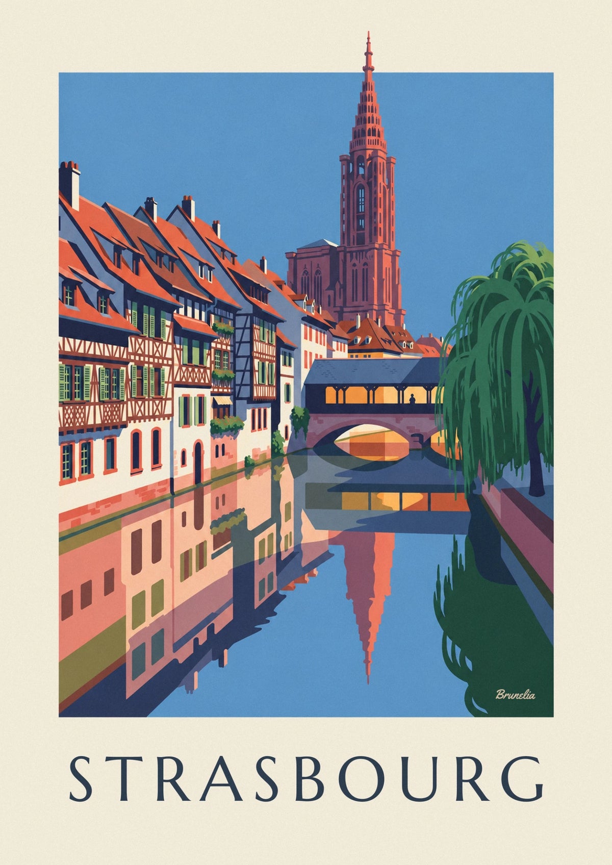 Affiche maisons à colombages et pont couvert de la Petite France à Strasbourg