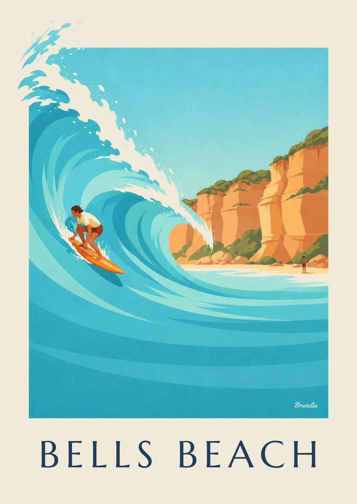 Affiche surfeur sur la vague de Bells Beach en Australie