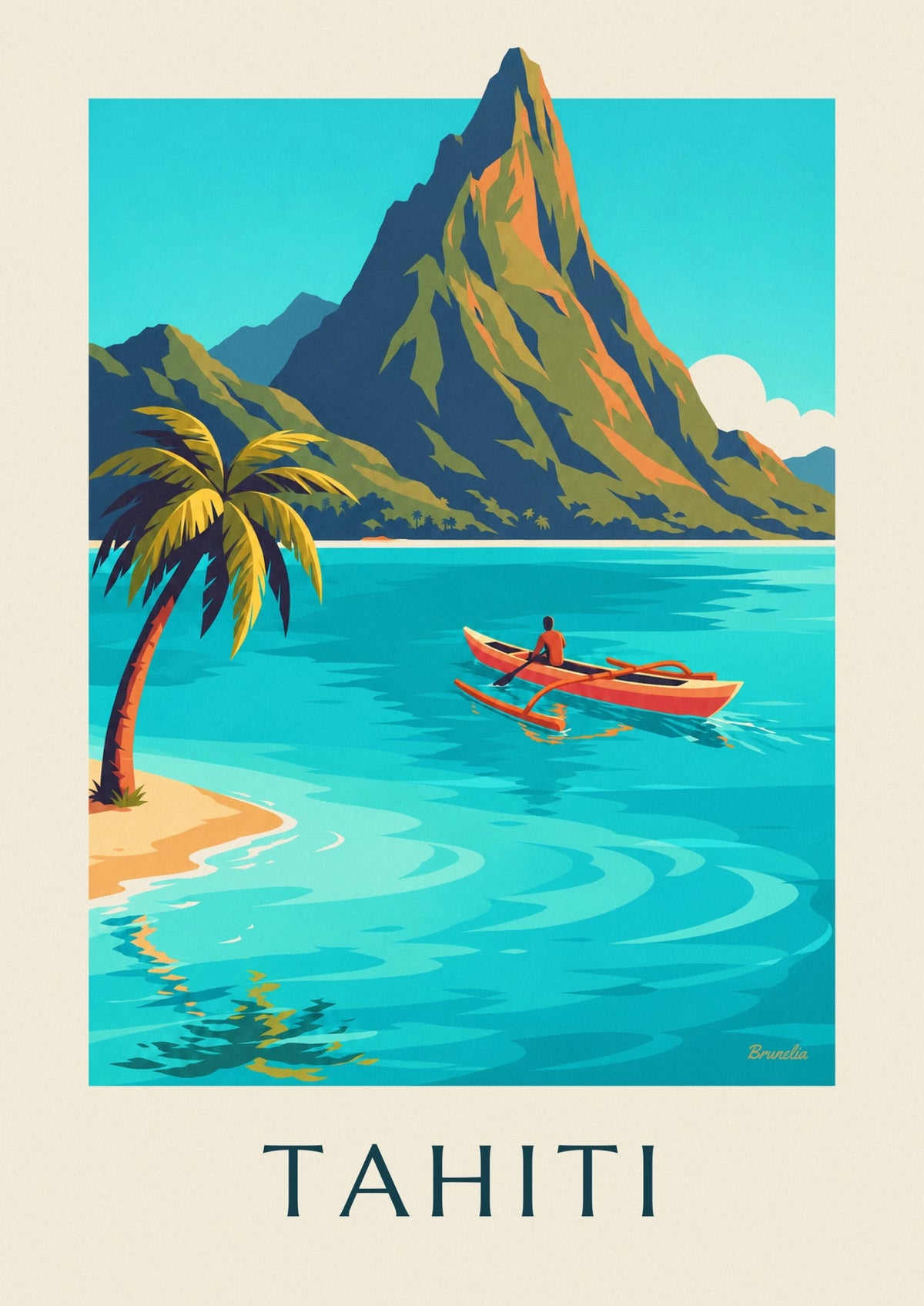 Affiche pirogue polynésienne sur l'océan à Tahiti