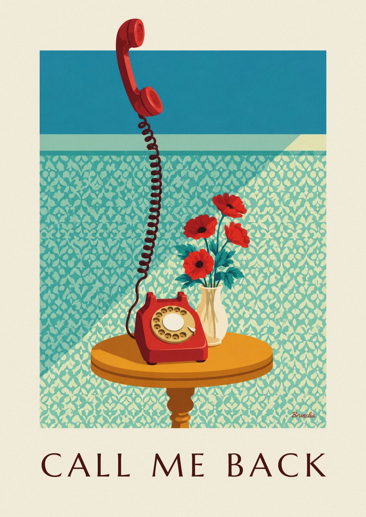 Affiche téléphone à cadran rotatif sur un guéridon