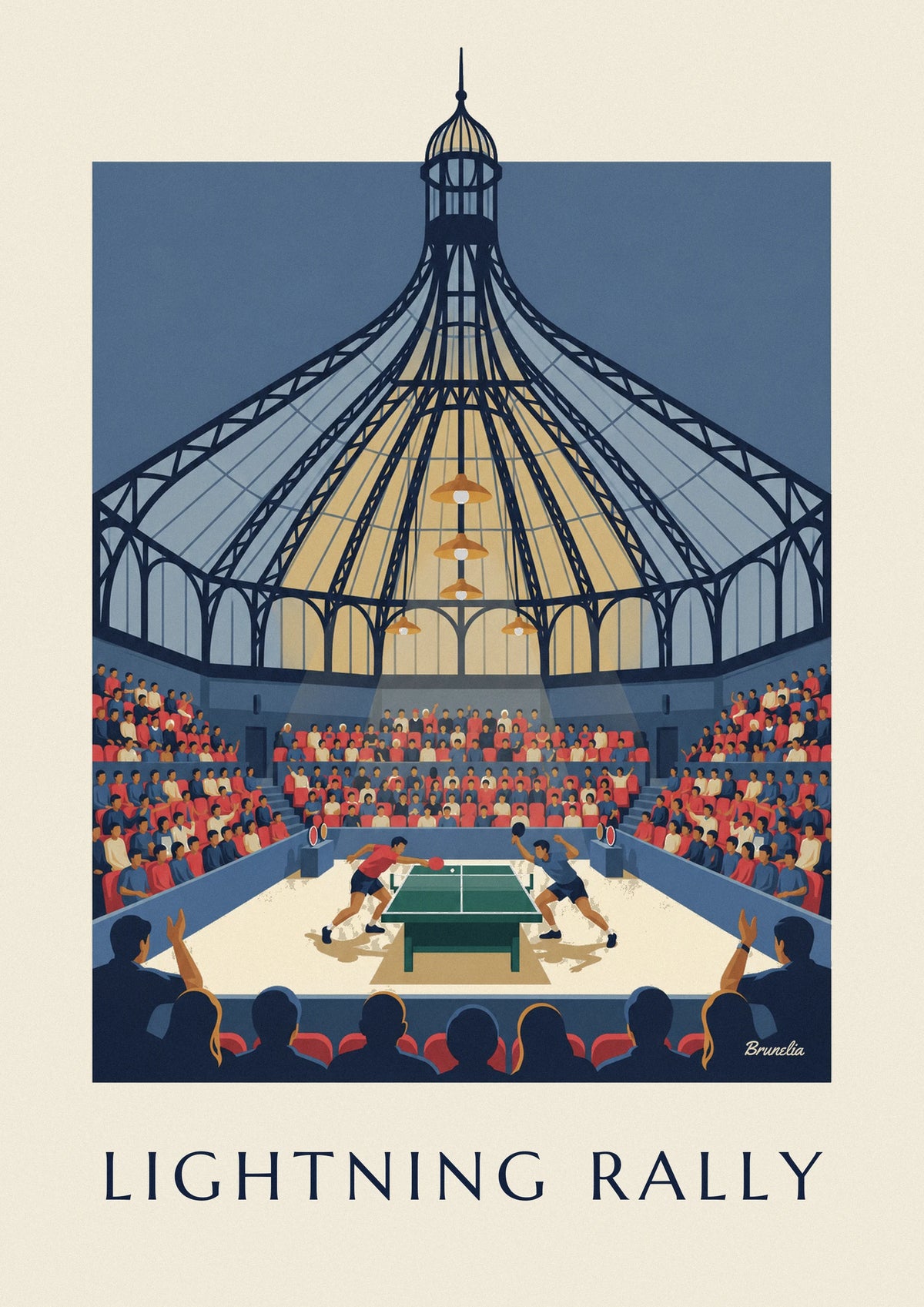 Affiche match de tennis de table sous une verrière illuminée