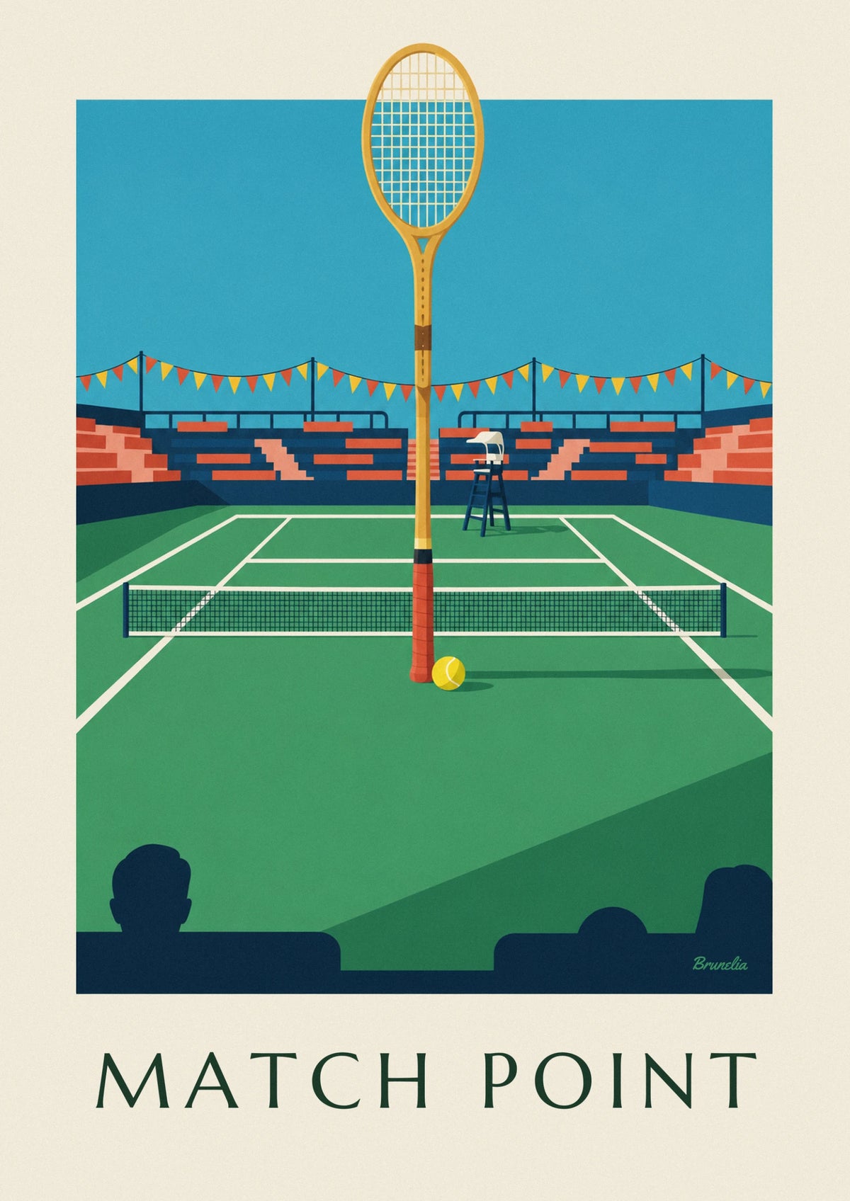 Affiche raquette et balle de tennis sur la ligne de fond