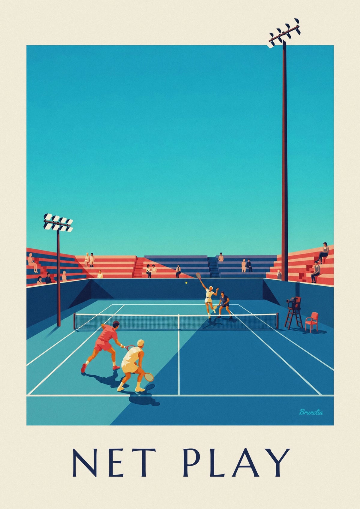 Affiche partie de double sur un court de tennis en dur