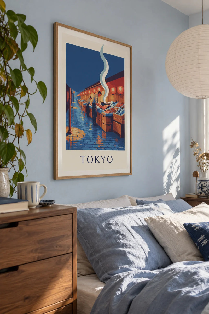 Affiche villes du monde vintage accrochée dans un intérieur