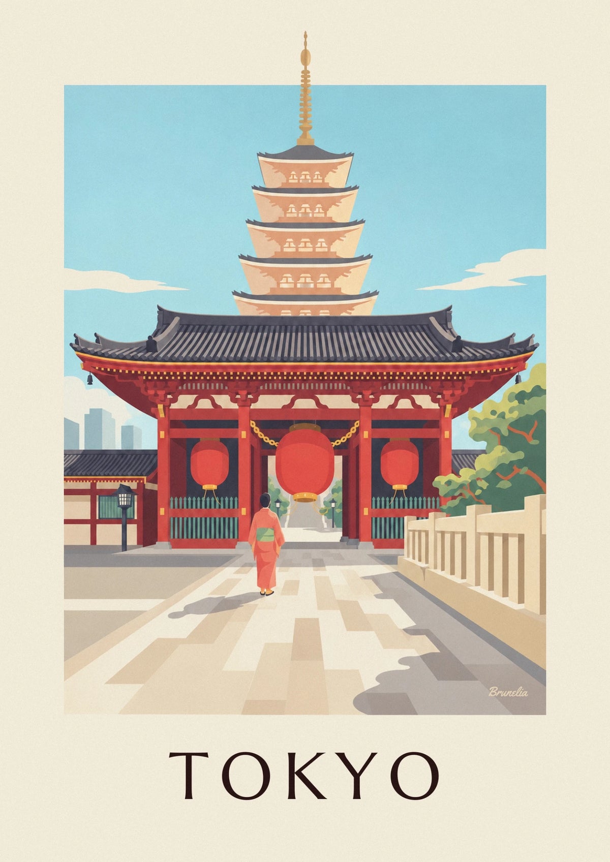 Affiche temple Senso-ji et sa grande lanterne rouge à Tokyo
