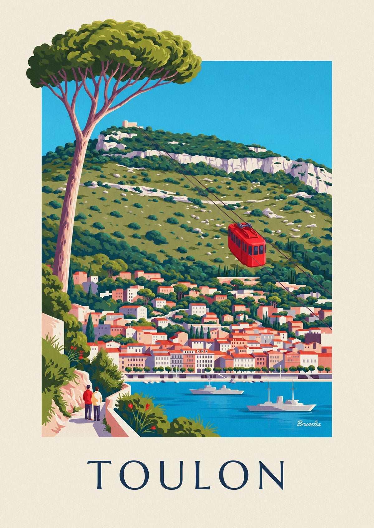 Affiche téléphérique du mont Faron au-dessus de Toulon