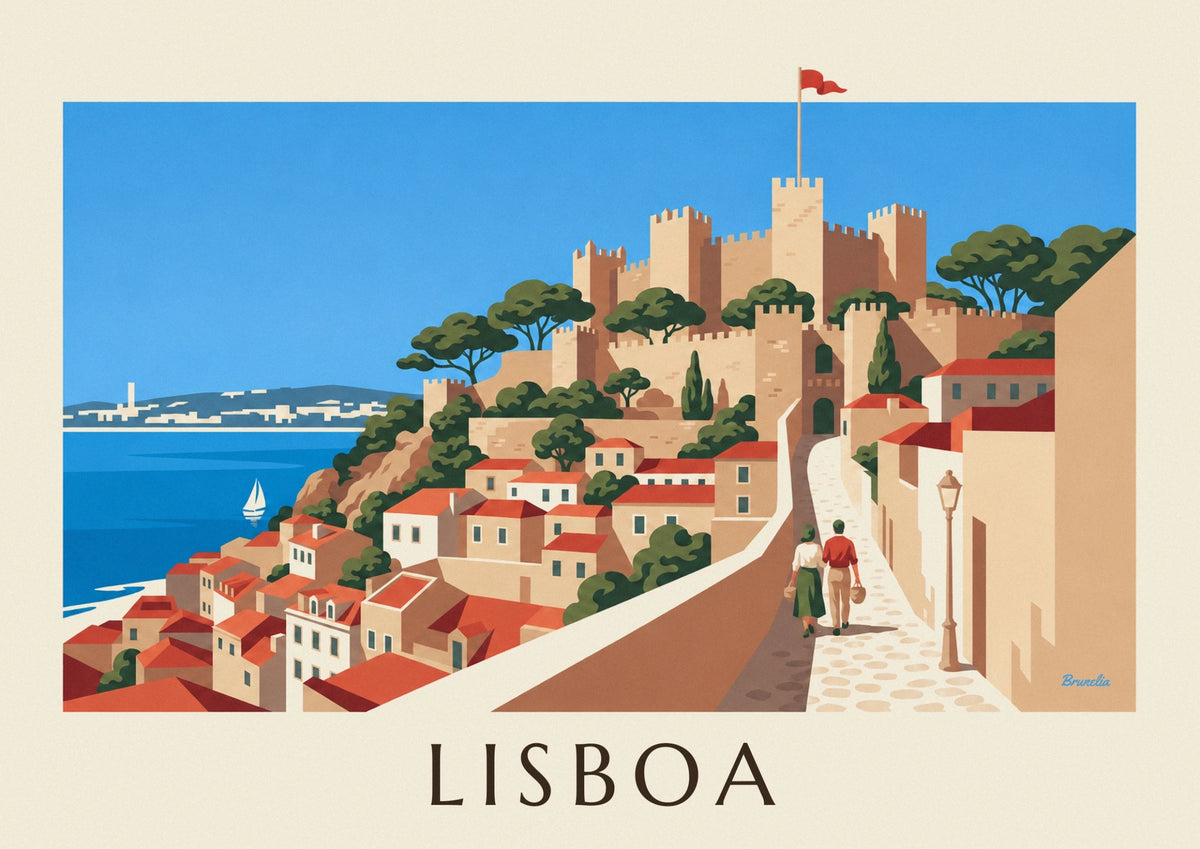 Affiche château Saint-Georges et toits d'Alfama à Lisbonne