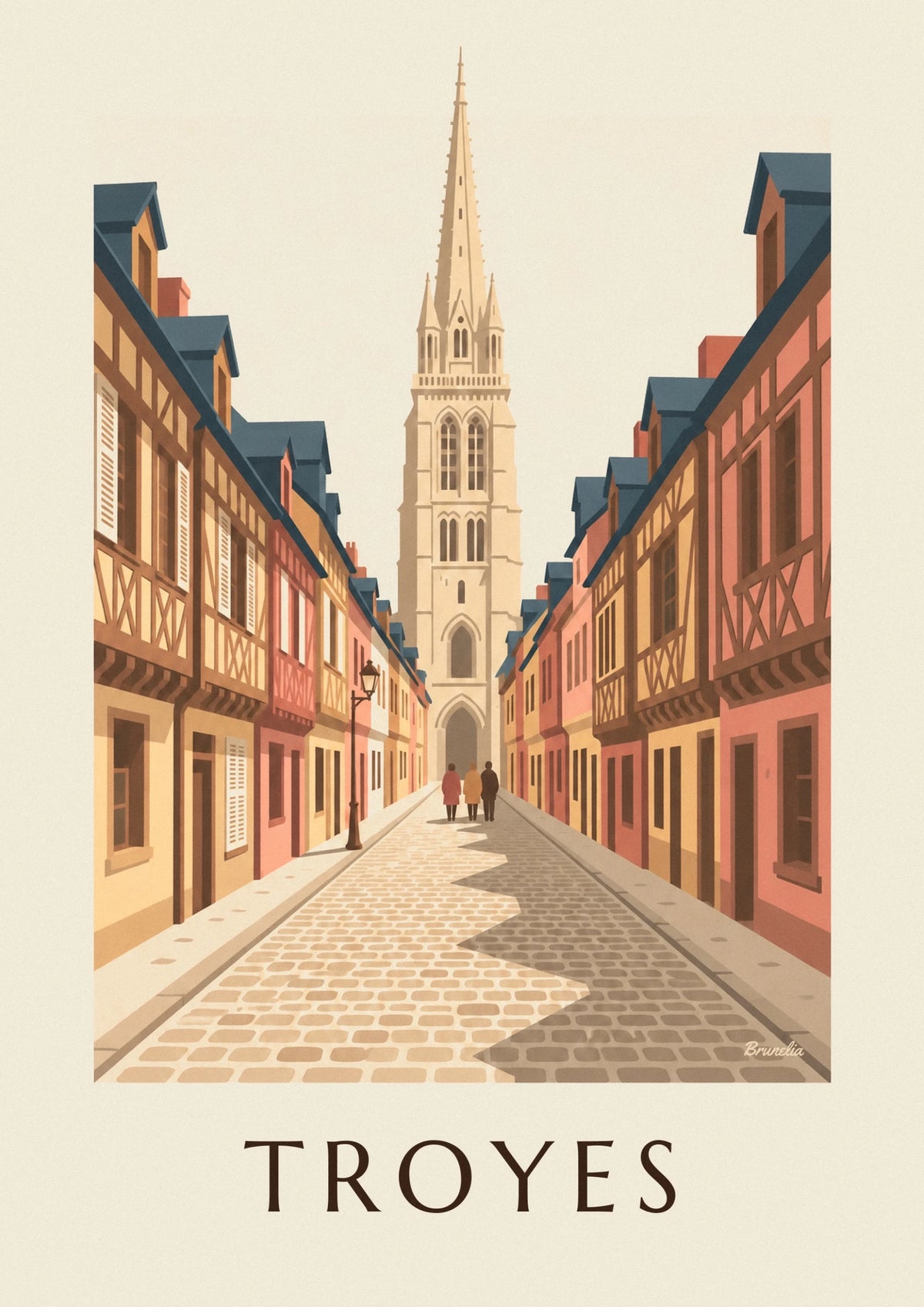 Affiche cathédrale de Troyes et rue médiévale