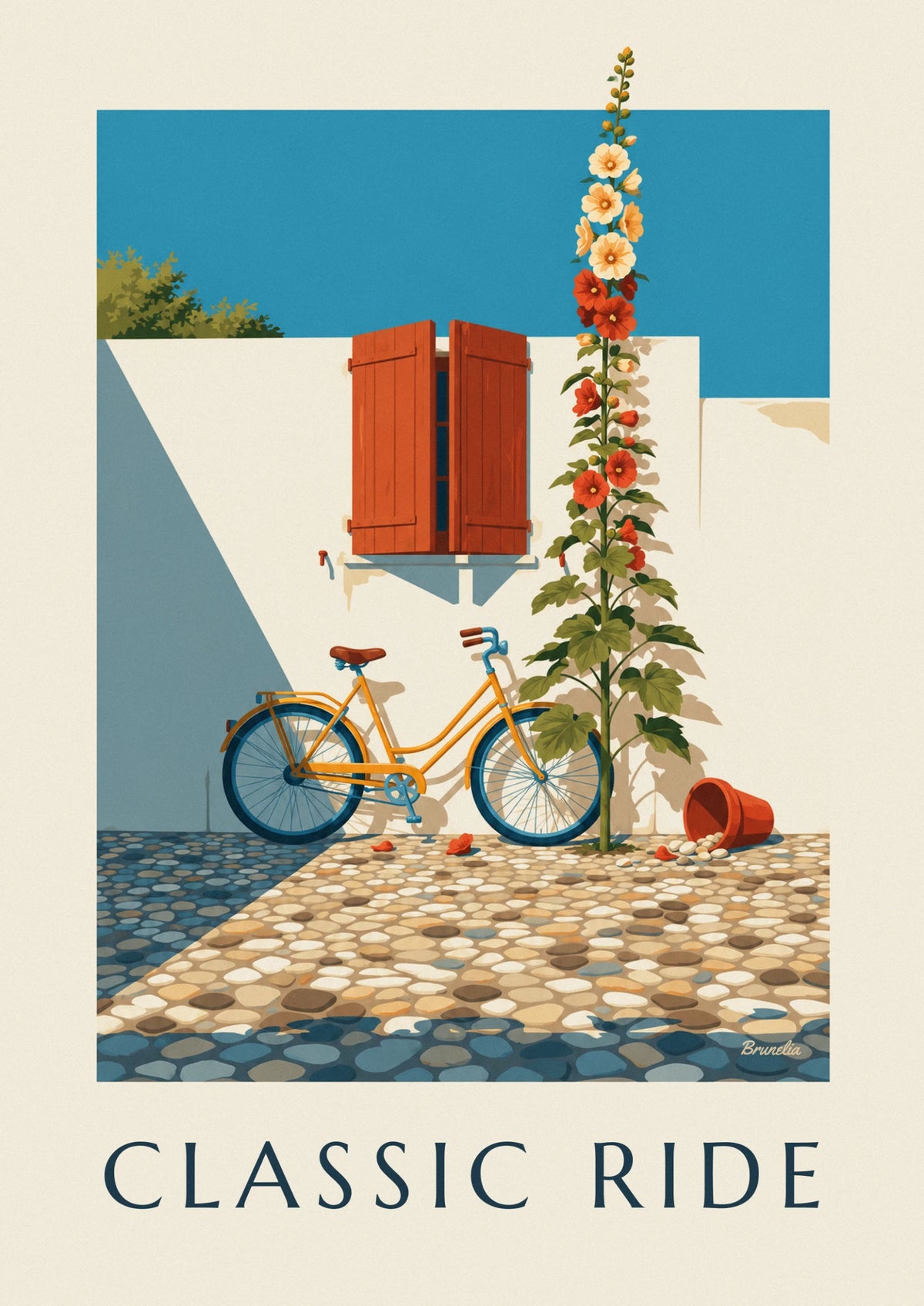 Affiche bicyclette classique jaune moutarde et bleue