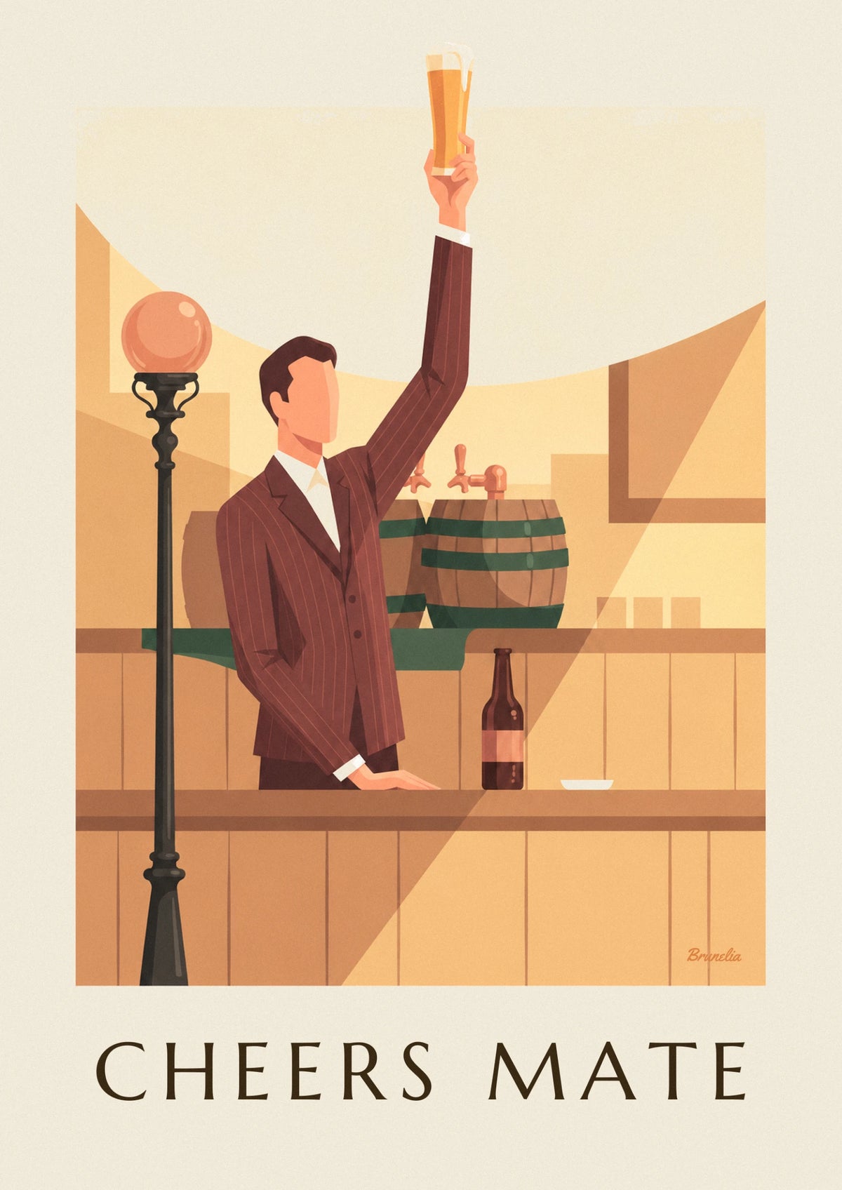 Affiche bière artisanale et homme en costume rayé