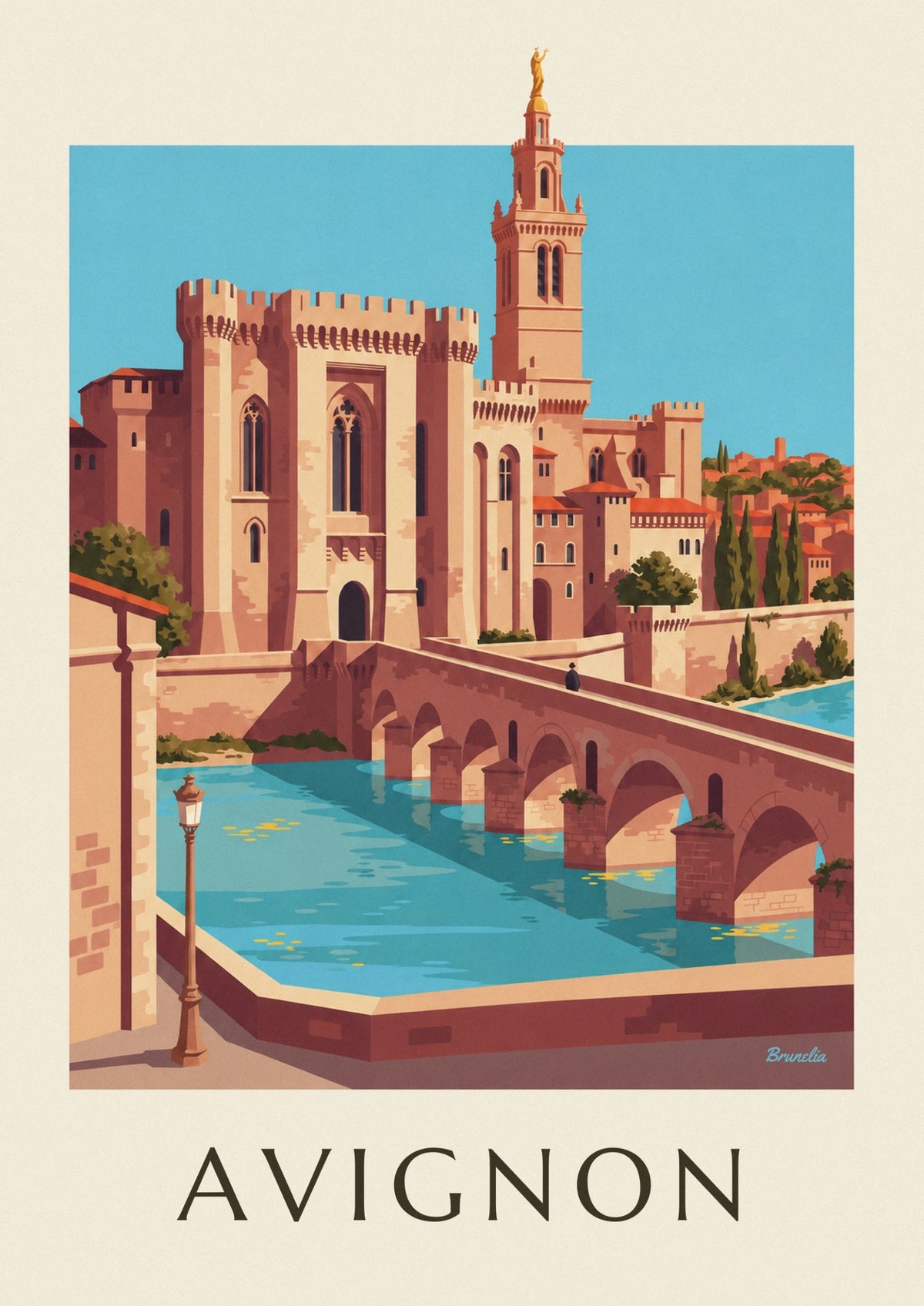 Affiche palais des Papes et pont Saint-Bénézet à Avignon