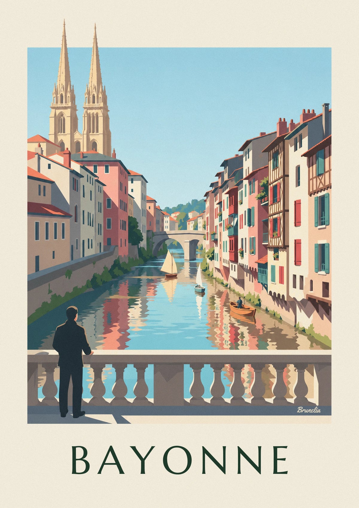 Affiche quais colorés du Petit Bayonne au bord de la Nive
