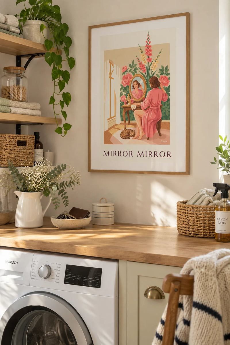 Affiche pin-up vintage accrochée dans un intérieur
