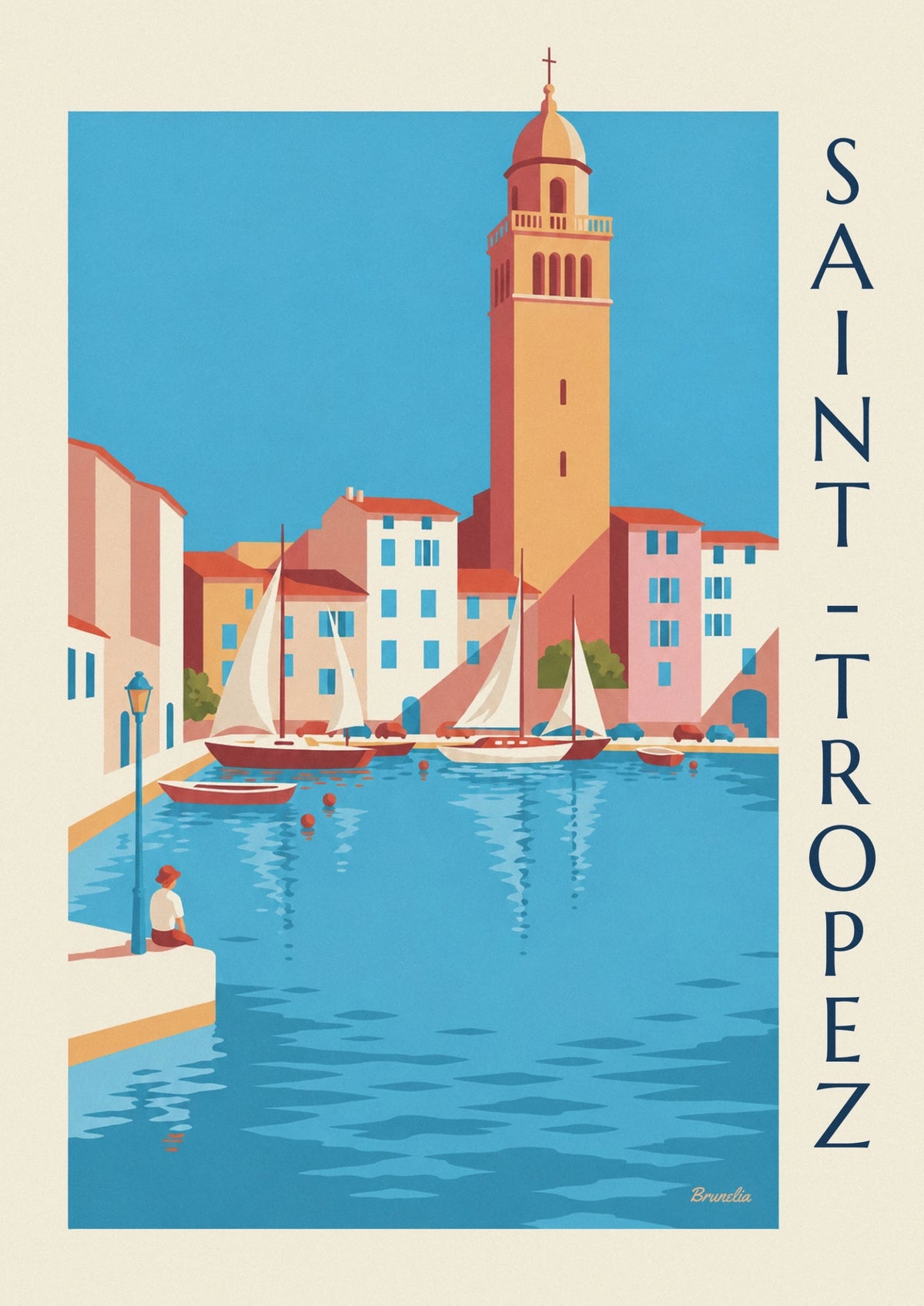 Affiche voiliers amarrés au vieux port de Saint-Tropez