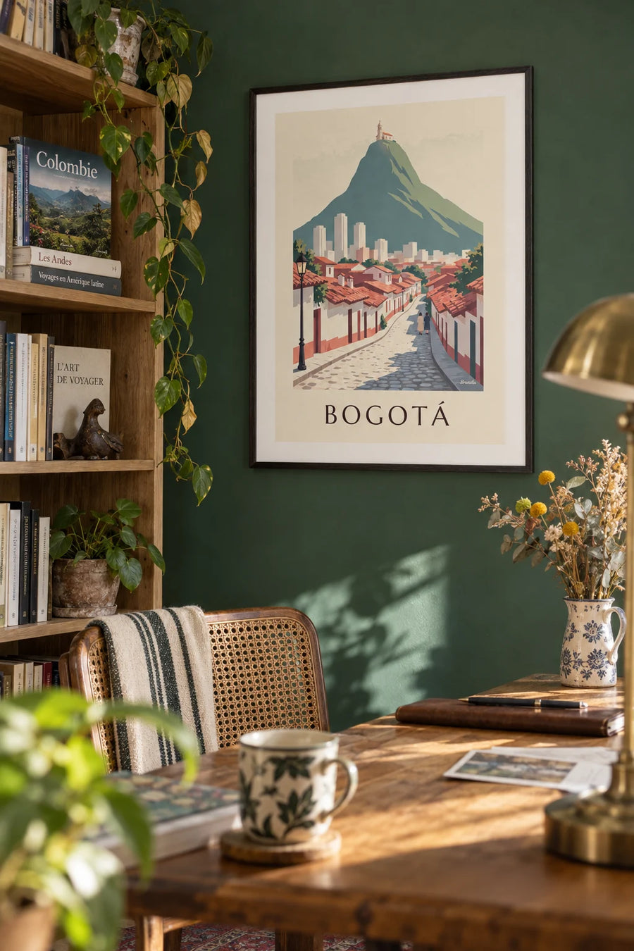 Affiche Bogotá, La Candelaria et mont Monserrate en Colombie : encadrée au mur