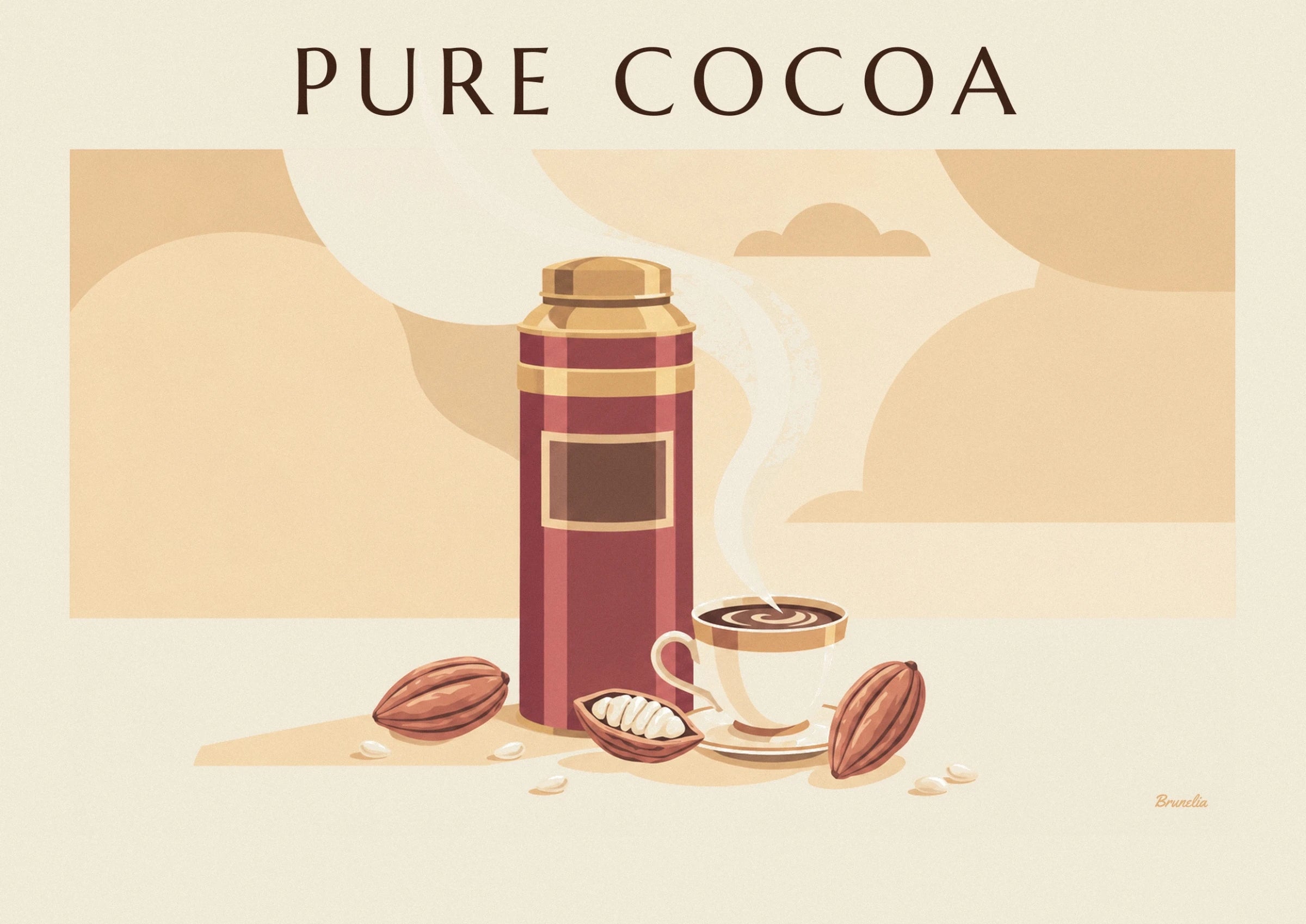 The red cocoa tin with gold bands and a brown label