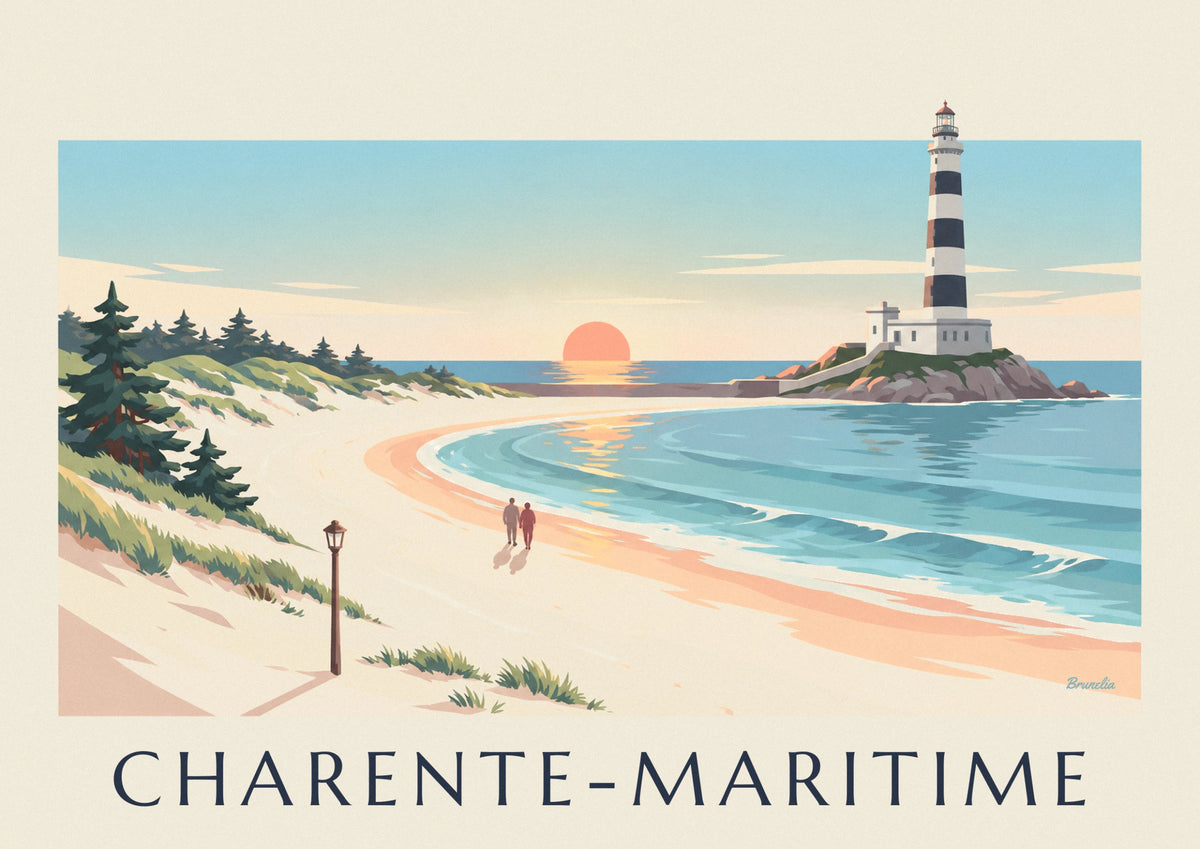 Affiche phare de Chassiron sur l'île d'Oléron au soleil couchant