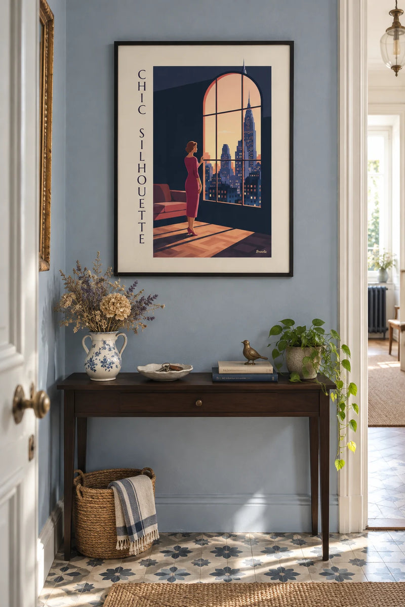 Affiche mode vintage accrochée dans un intérieur