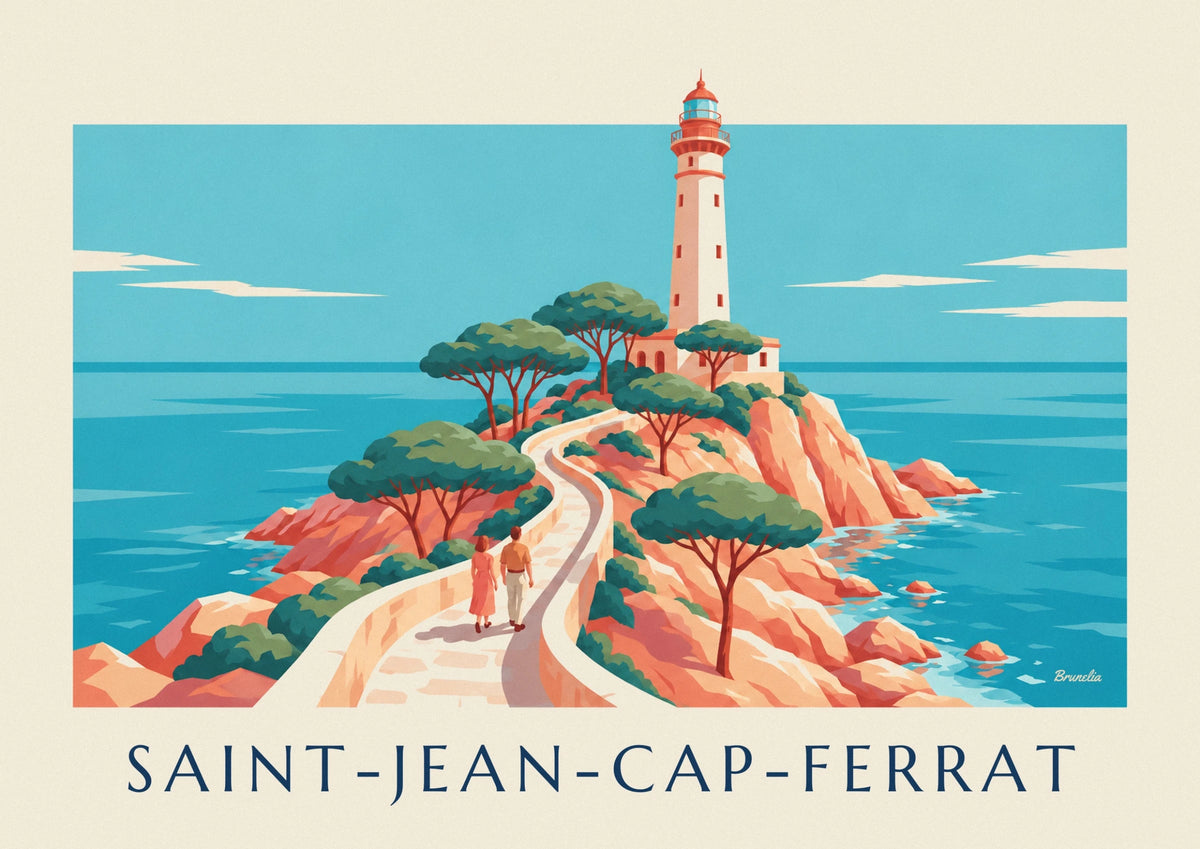 Affiche phare de Saint-Jean-Cap-Ferrat sur sa pointe rocheuse