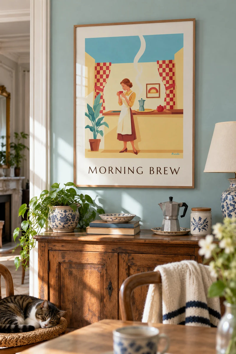 Affiche pin-up vintage accrochée dans un intérieur
