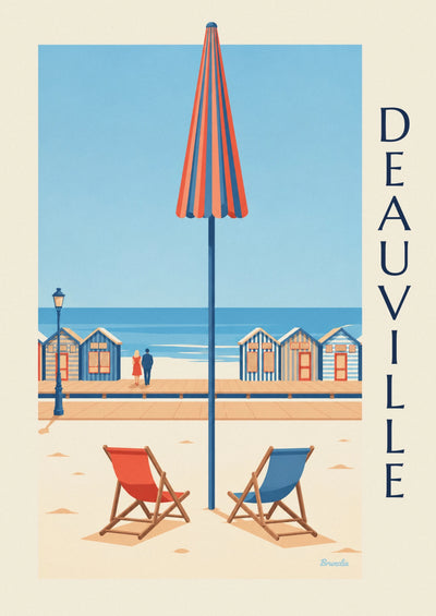 Affiche cabines de plage et transats à Deauville : l'affiche entière