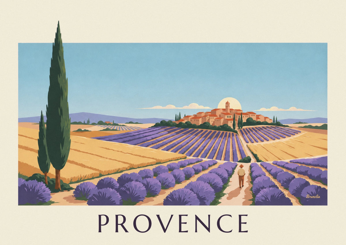 Affiche paysage provençal aux formes géométriques