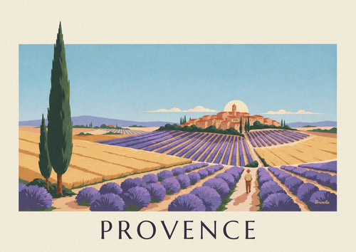 Affiche paysage provençal aux formes géométriques : l'affiche entière
