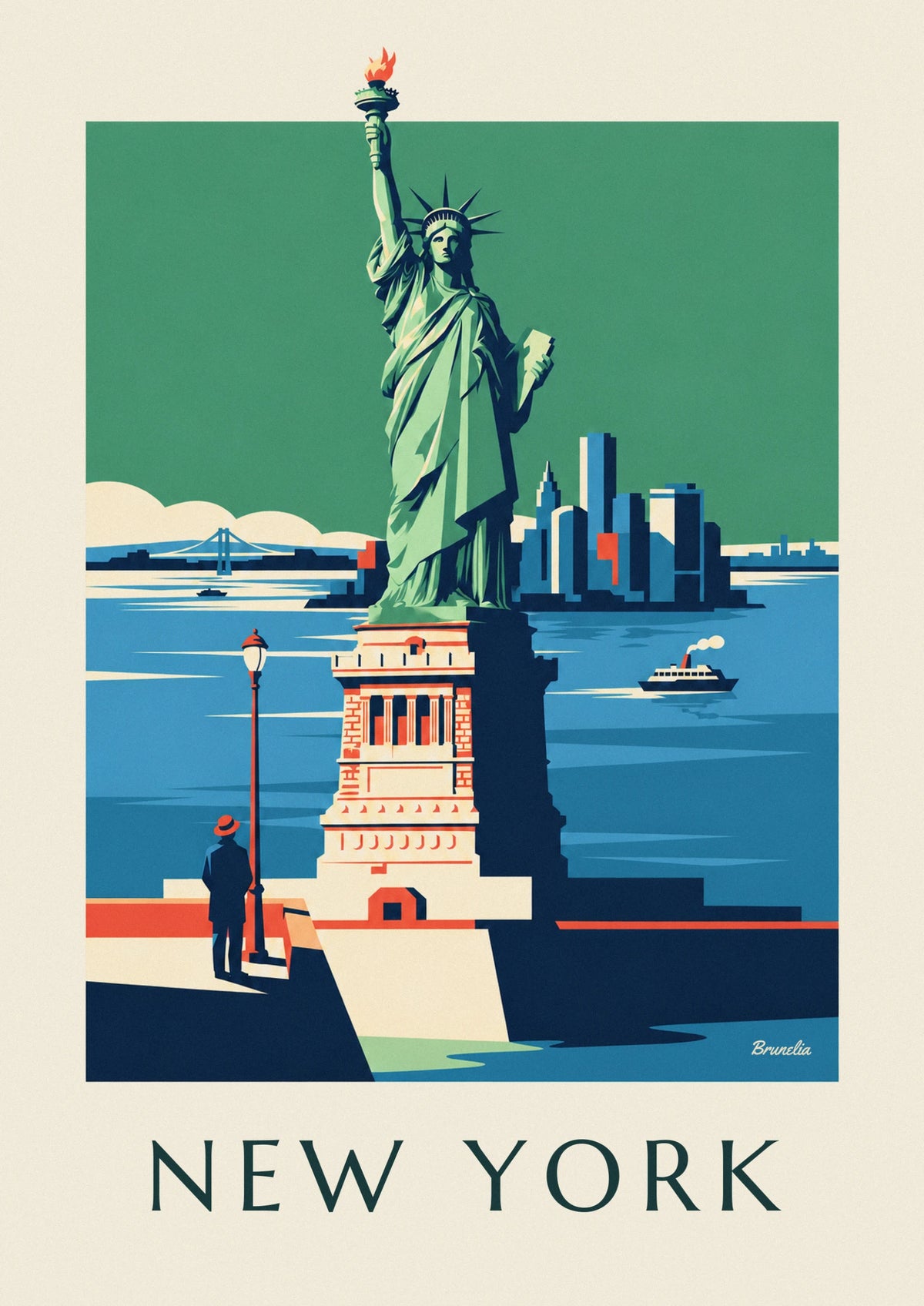 Affiche Statue de la Liberté et skyline de Manhattan à New York