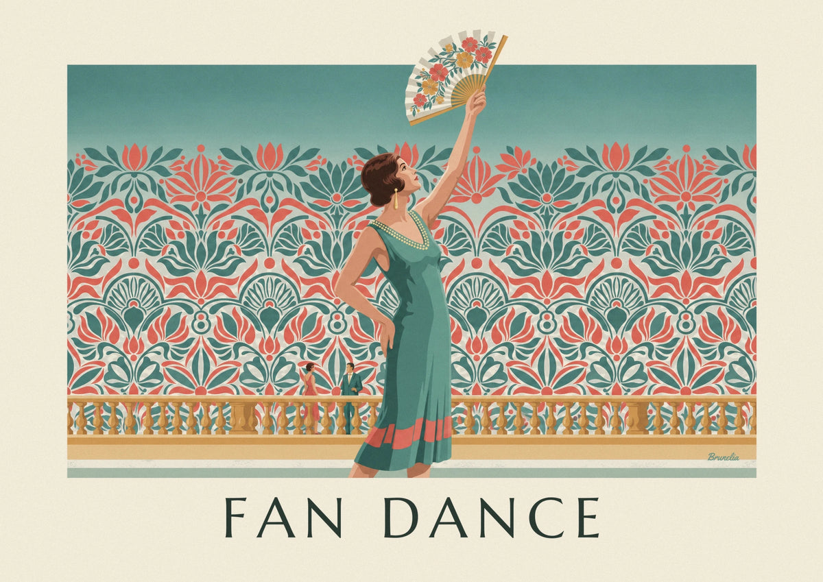 Affiche femme élégante tenant un éventail fleuri