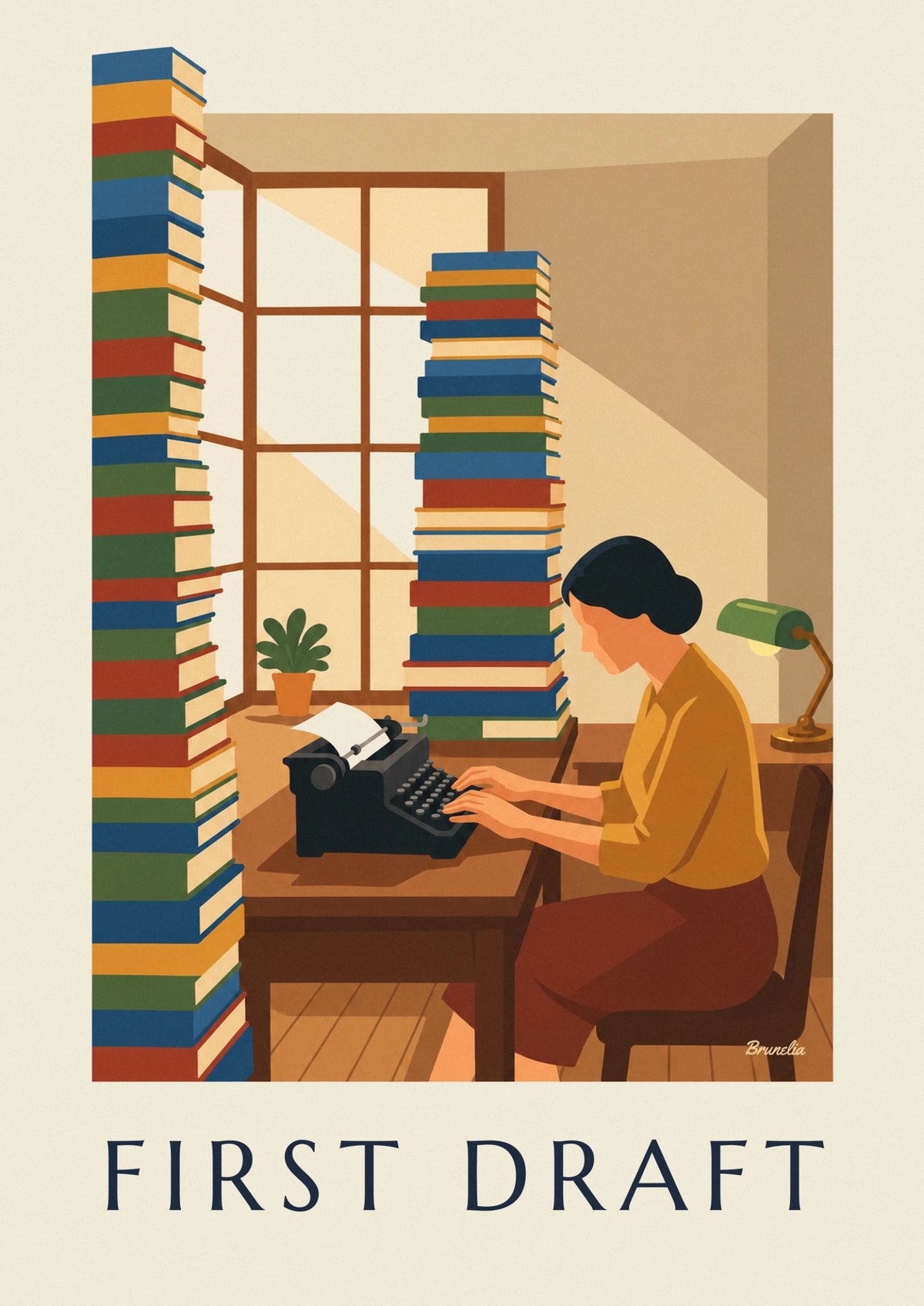Affiche femme écrivain à la machine à écrire