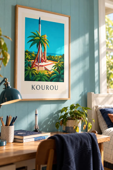 Affiche fusée sur son pas de tir à Kourou en Guyane : encadrée au mur