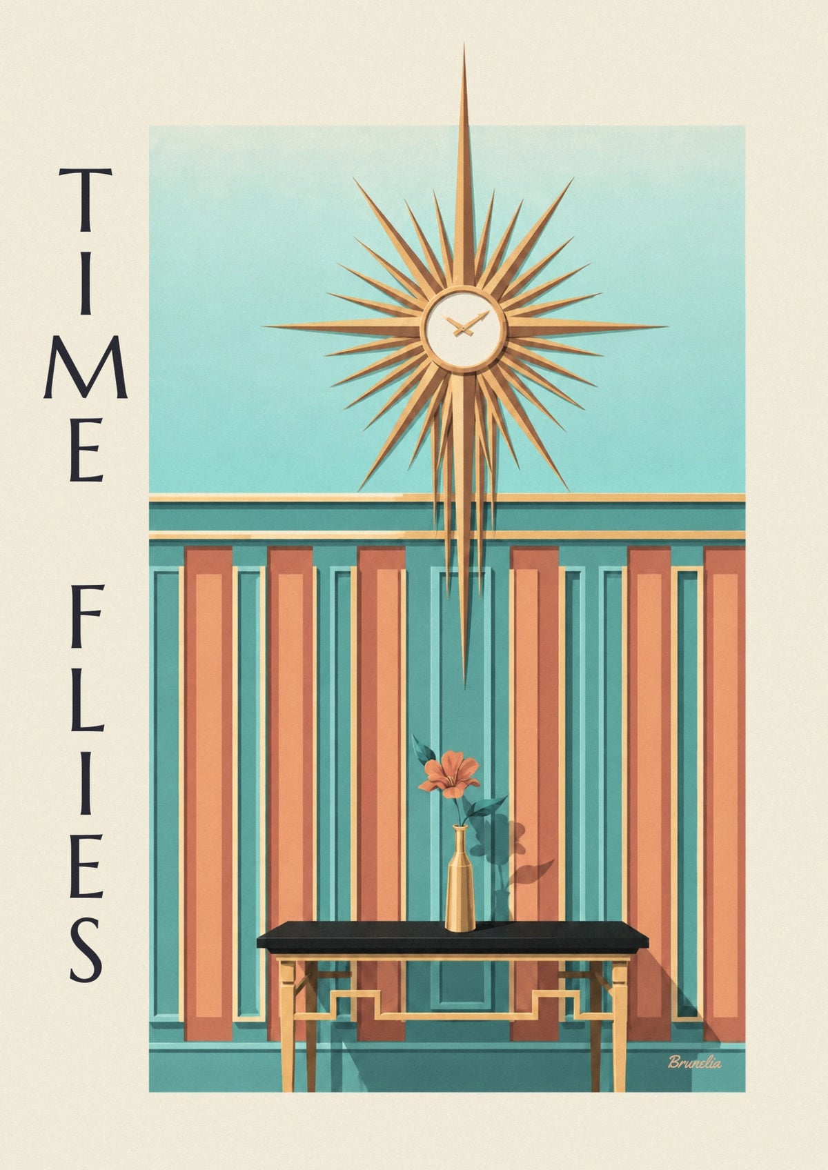 Affiche horloge murale géométrique à rayons de soleil