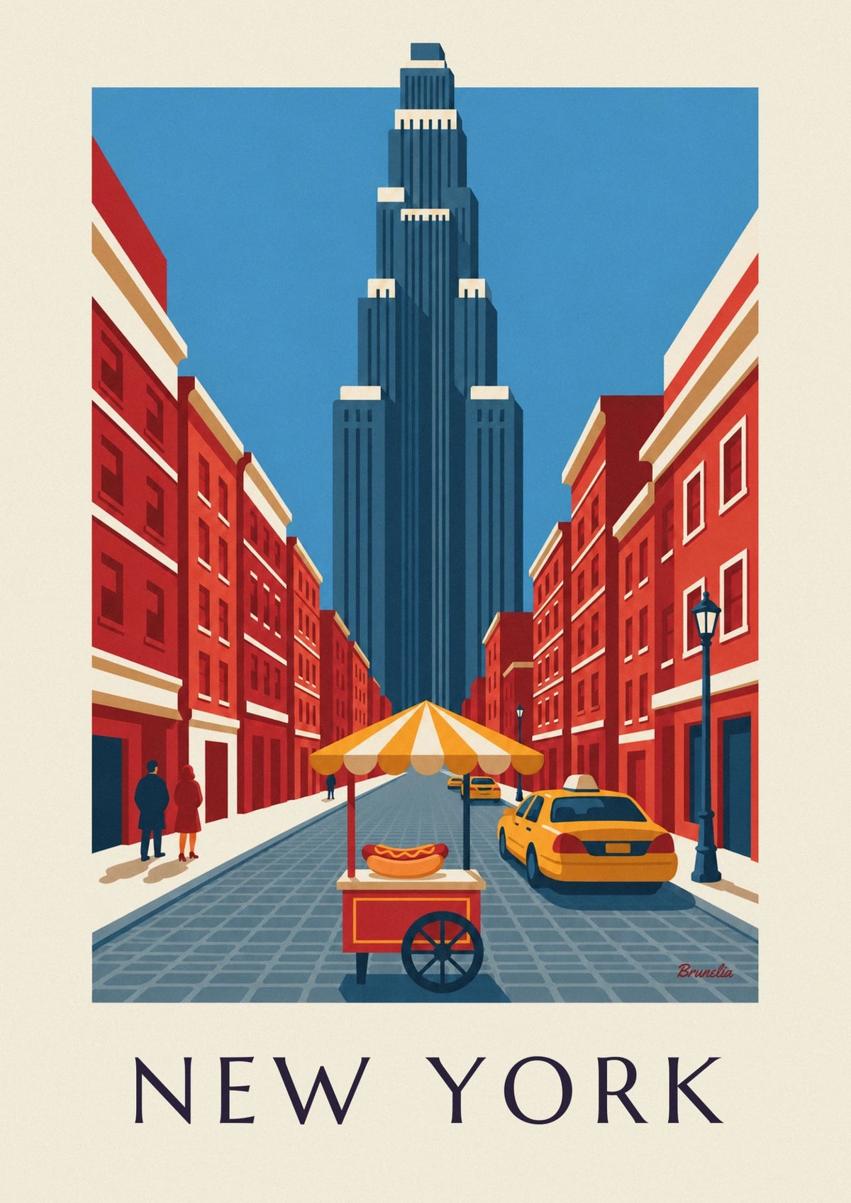 Affiche chariot de hot-dogs dans une rue de New York