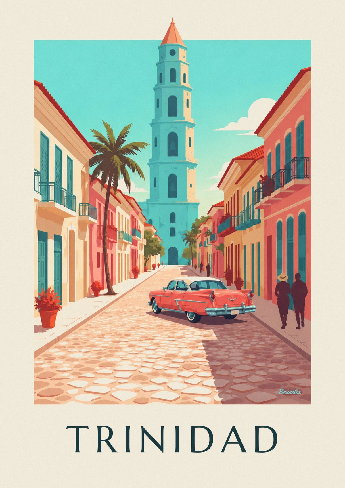 Affiche voiture ancienne dans les rues de Trinidad à Cuba