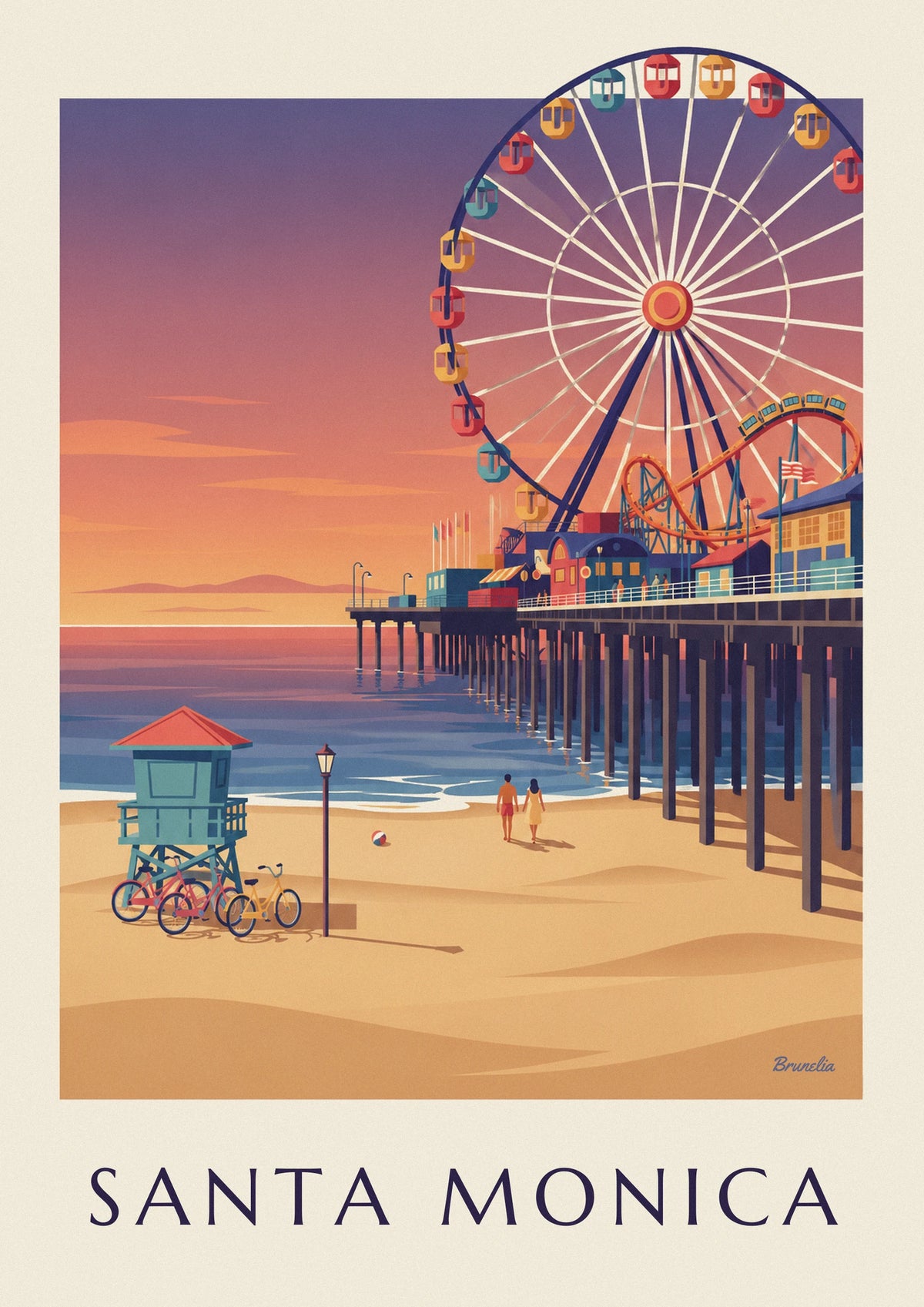 Affiche jetée de Santa Monica au coucher du soleil