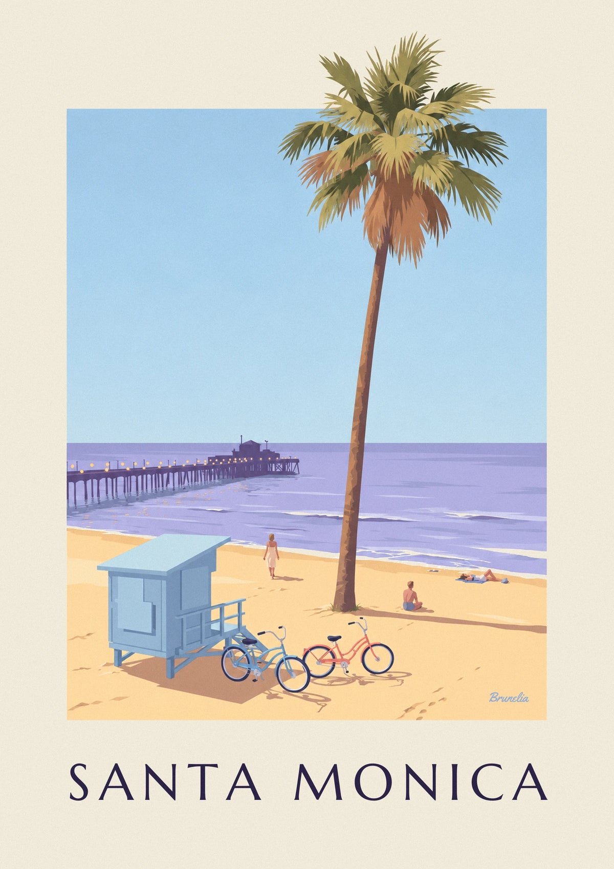 Affiche jetée de Santa Monica au coucher du soleil