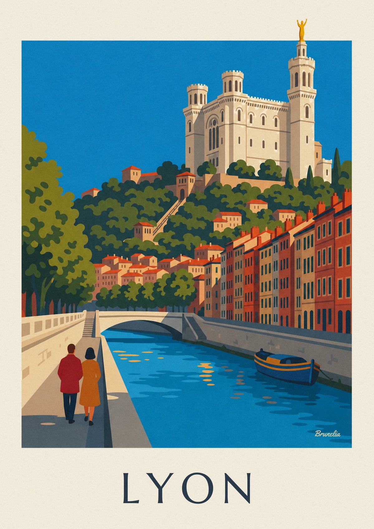 Affiche quais de Saône et funiculaire de Fourvière à Lyon