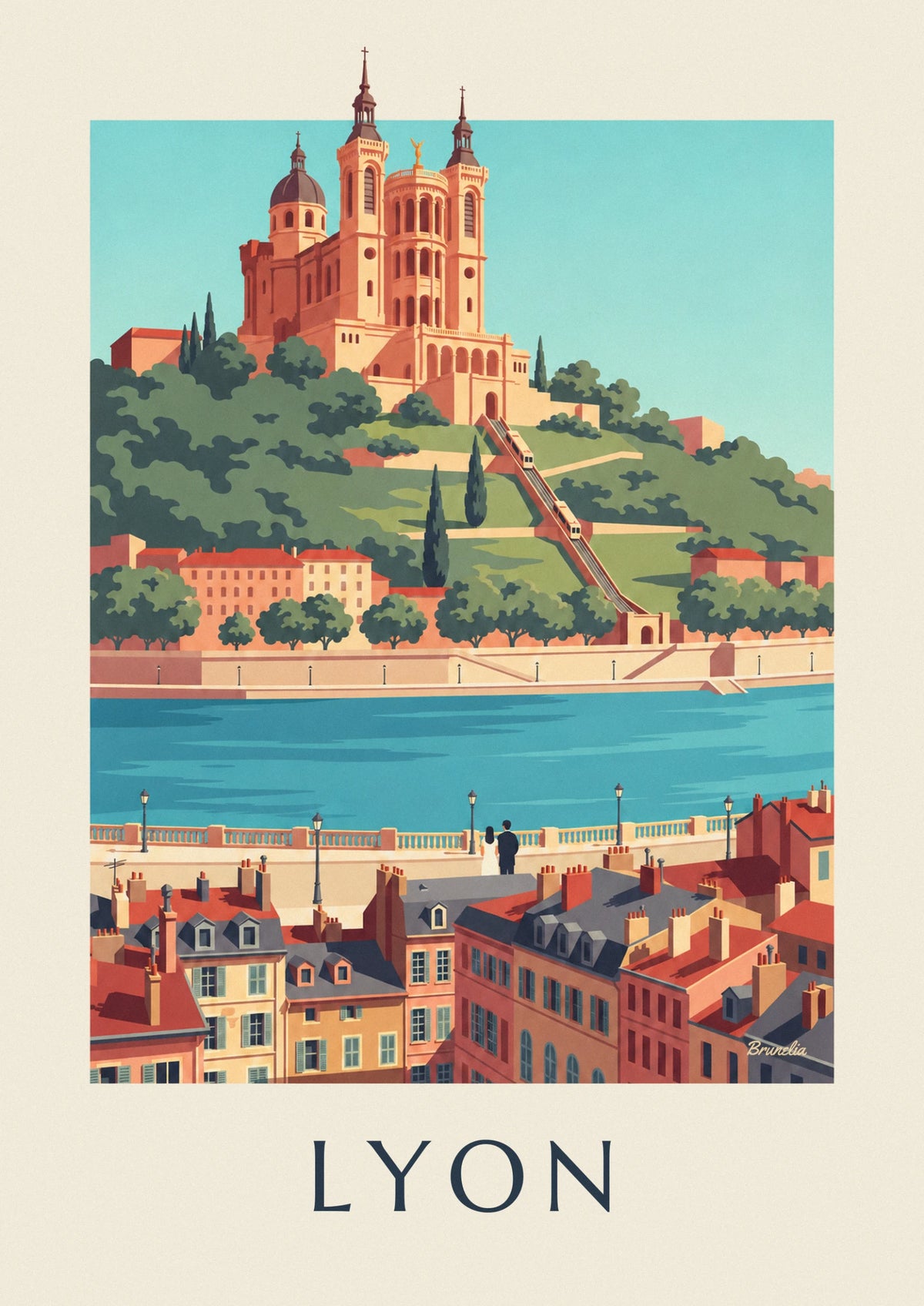 Affiche quais de Saône et funiculaire de Fourvière à Lyon