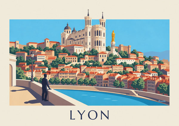 Affiche basilique de Fourvière au-dessus du Vieux Lyon