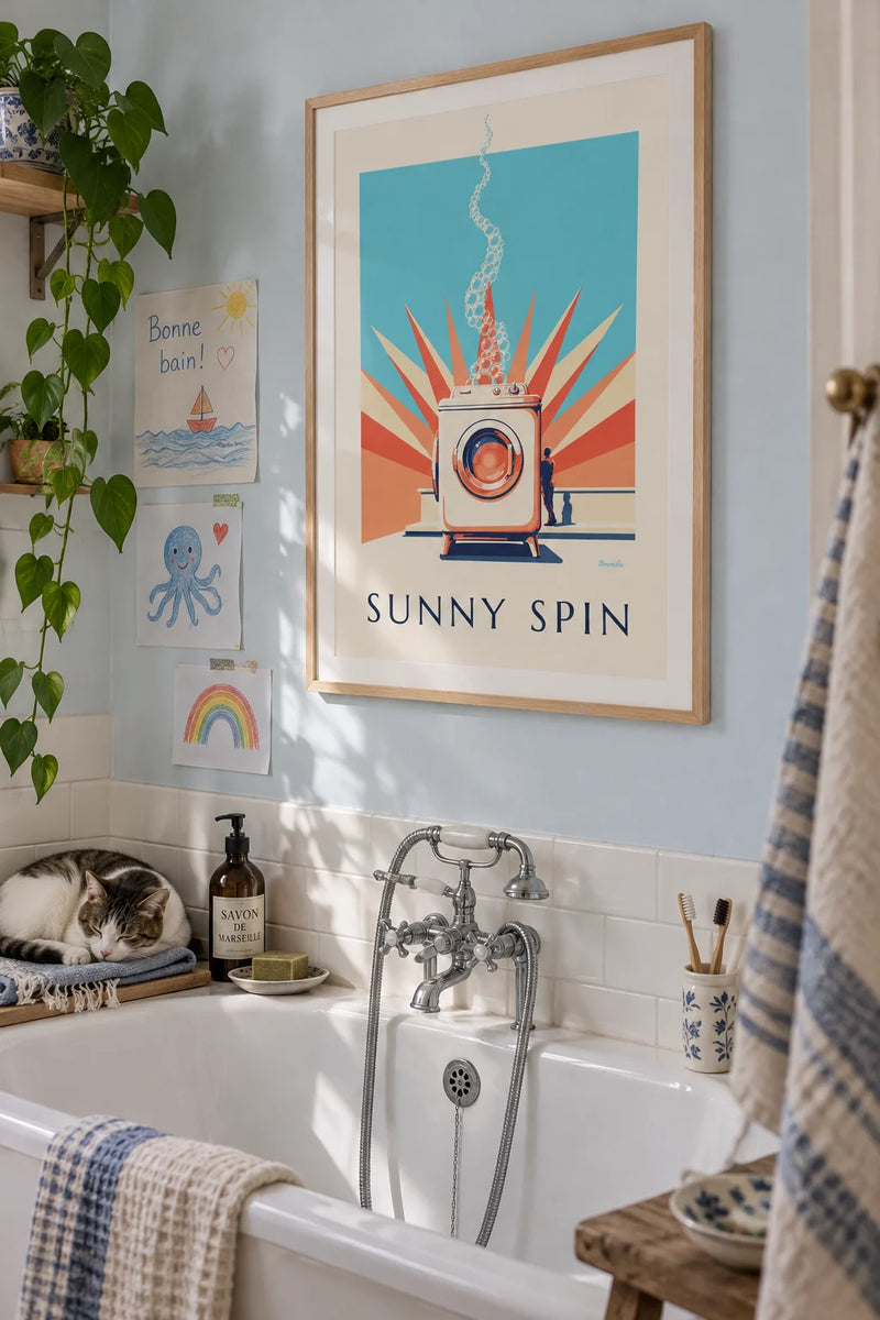 Affiche buanderie vintage accrochée dans un intérieur
