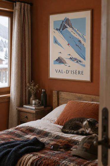Affiche face de Bellevarde et descente olympique à Val-d'Isère : encadrée au mur