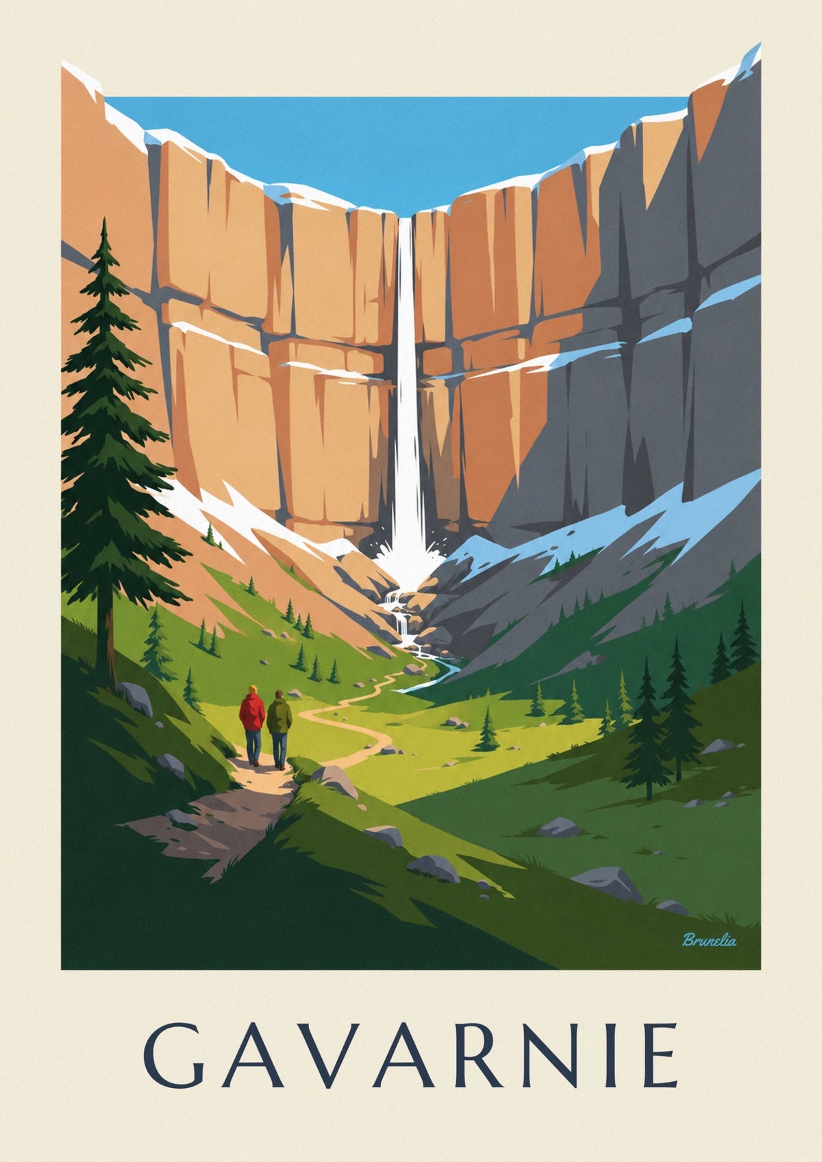 Affiche cirque de Gavarnie, falaises et vallée verte des Pyrénées