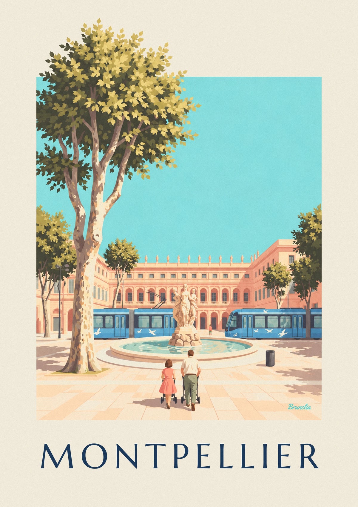 Affiche place de la Comédie et tramway de Montpellier